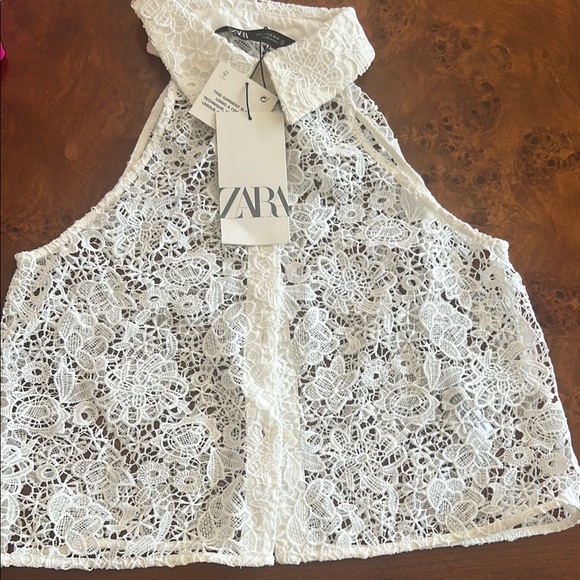 Zara Cream Sleeveless Lace Blouse - Picture 1 of 3